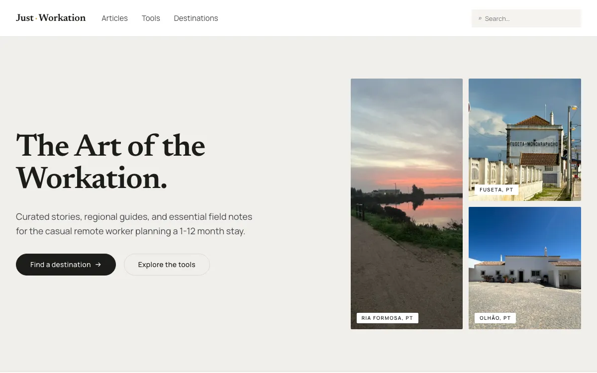 The justworkation.com homepage